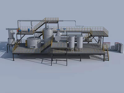 Industrial Processing Equipment System With Steel Tanks Pipes Platforms And Staircases 3d model