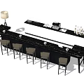 Modern Dining Table Set With Black Marble Top Bar Counter Extension And Stool Chairs