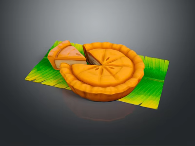Delicious Orange Sliced Pie Served On Fresh Green Leaf Mat With Golden Crust 3d model