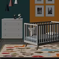 White Baby Crib In Nursery With Teal Yellow Walls White Dresser Colorful Rug