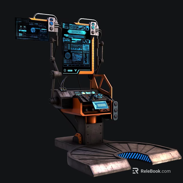 Advanced Computer Workstation With Multiple Screens Tech Data Interfaces And Mechanical Circular Base 3d model 