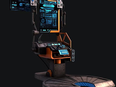 Advanced Computer Workstation With Multiple Screens Tech Data Interfaces And Mechanical Circular Base 3d model