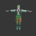 Man With Yellow Turban White Shirt Green Vest Orange Pants Black Boots Arms Outstretched