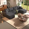Modern Black Fabric Leisure Sectional Sofa Set For Bright Cozy Sunlit Home Living Room Decor