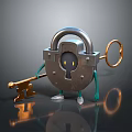 Modern Anthropomorphic Lamp Combination with Lock Key Design and Metallic Reflective Surface 3d model