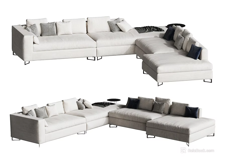 Modern White Upholstered L Shaped Sectional Sofa With Multiple Soft Cushions 3d model