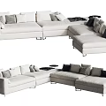 Modern White Upholstered L Shaped Sectional Sofa With Multiple Soft Cushions 3d model