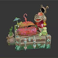 Adorable Creative Hamburger Display With Wooden Crate Mini Umbrella Decorative Plants And Cartoon Figure