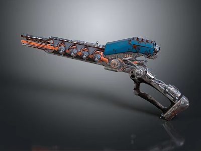 Futuristic Sci-Fi Weapon With Blue And Orange Mechanical Parts Metal Barrel And Grip Design 3d model