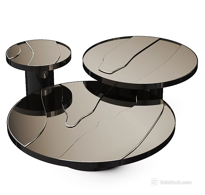 Modern Round Coffee Table Set With Glossy Surface And Black Base Design 3d model 