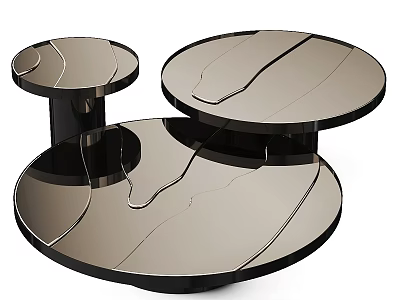 Modern Round Coffee Table Set With Glossy Surface And Black Base Design 3d model