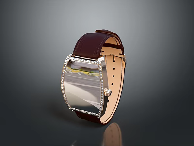 Brown Leather Strap Watch With Silver Metal Case And Modern Dial Design 3d model