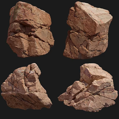 Natural Stone And Wood Decorative Elements With Unique Textures And Various Natural Shapes 3d model