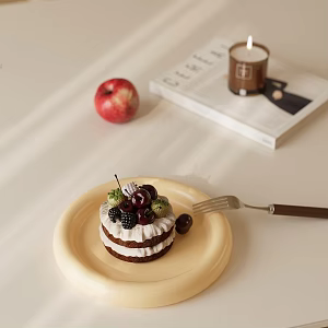 Modern cake table decoration combination cream cake books fruit 3d model
