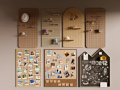 Creative Designed Photo Walls With Photos Stickers And Small Decorative Items 3d model