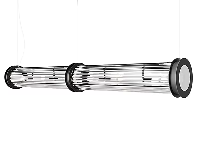 Modern Long Cylindrical Pendant Light With Black Silver Metal Frame And Bulbs 3d model