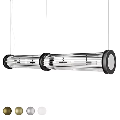 Modern Long Cylindrical Pendant Light With Black Silver Metal Frame And Bulbs 3d model