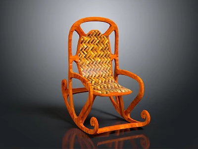 Stylish Orange Rocking Chair With Woven Seat Backrest Curved Armrests And Rocking Legs 3d model