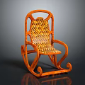 Stylish Orange Rocking Chair With Woven Seat Backrest Curved Armrests And Rocking Legs
