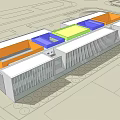 Modern Commercial Complex With Glass Curtain Wall And Sleek Linear Design