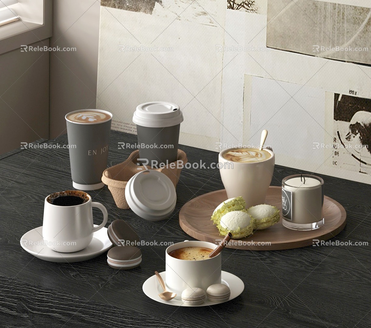 Coffee Coffee Cup Hot Drink Cup Candy Cookie Tray 3d model