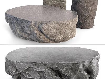 Natural Stone Coffee Table With Rough Textured Base And Round Top Surface 3d model