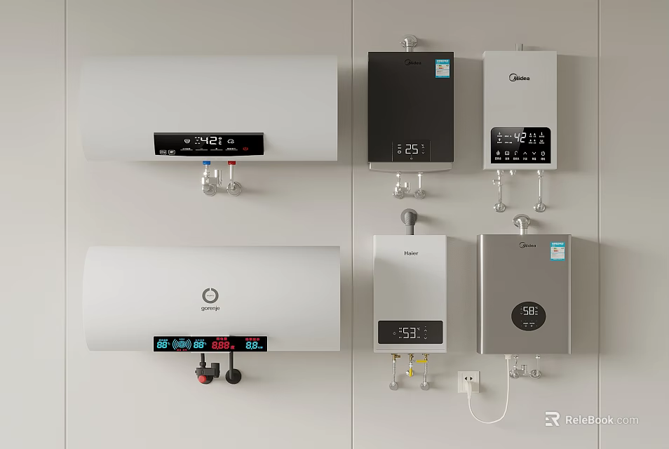 Different Types of Household Water Heaters as Essential Electrical Appliances for Home Use 3d model 