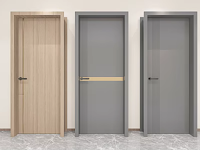 Modern Interior Swing Doors in Light Wood and Gray with Golden Strip Design 3d model