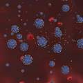 Virus Particles And Red Blood Cells In Microscopic Blood Stream View