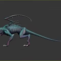 3D Rendered Fantasy Creature With Blue Purple Body Wings And Sharp Claws
