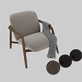 Elegant Beige Fabric Leisure Chair Featuring Wooden Armrests And Houndstooth Blanket Fringe