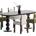 Elegant Oval Dining Table Set With Green White Chairs And Black Spherical Base 3d model