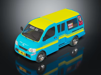 Blue And Yellow Mobile Medical Van With Yellow Stripes And Side Windows 3d model