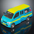 Blue And Yellow Mobile Medical Van With Yellow Stripes And Side Windows