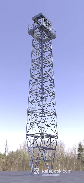 Outdoor Lattice Metal Tower With Spiral Staircase Against Clear Blue Sky 3d model 