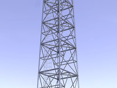 Outdoor Lattice Metal Tower With Spiral Staircase Against Clear Blue Sky 3d model