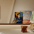 Modern Living Dining Room With TV Wall Shelves Coffee Table And Artwork