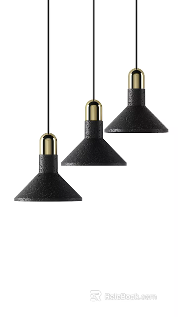 Black Pendant Lights With Gold Accents And Conical Matte Finish Design 3d model 