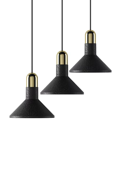 Black Pendant Lights With Gold Accents And Conical Matte Finish Design 3d model
