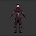 Detailed Male Fantasy 3D Character Wearing Crimson Outfit With Leather Straps And Boots