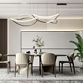 Modern Restaurant Interior With Dining Table Chairs Hanging Pendant Lights And Green Plant