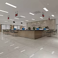 Modern Service Hall Interior With Reception Counter Computers Seats Plants And Bright Lighting