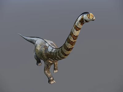 Detailed Striped Reptile with Long Neck Standing Model on Gray Background 3d model