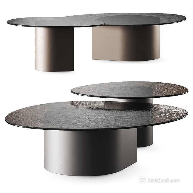 Contemporary Coffee Table Design With Metal Cylinder Base And Round Glass Surface 3d model 