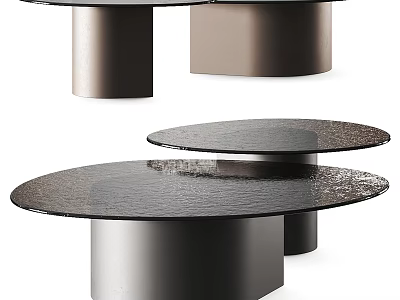 Contemporary Coffee Table Design With Metal Cylinder Base And Round Glass Surface 3d model