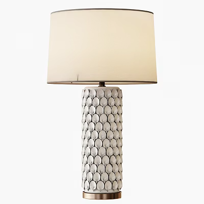 White Table Lamp With Scaled Textured Ceramic Base And Beige Lampshade 3d model