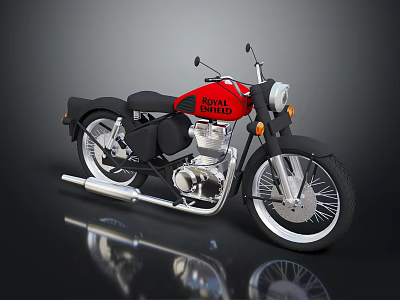 Royal Enfield Red Vintage Motorcycle With Black Seat And Spoked Wheels 3d model
