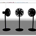 Three Modern Black Standing Electric Fans for Home Cooling Use 3d model
