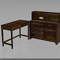 Dark Wood Writing Desk And Cabinet With Drawers And Open Shelves