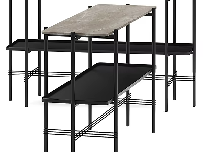 Modern Office Desk With Black Metal Frame Marble Desktop And Multiple Shelves 3d model